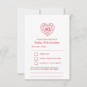 40 jaar robijnrood hart 40e trouwdag RSVP kaartje (Voorkant)