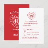 40 jaar robijnrood hart 40e trouwdag RSVP kaartje (Voorkant / Achterkant)