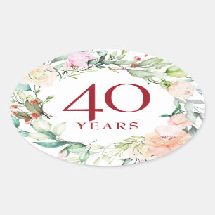 40 Jaar Rozen Krans Robijnen Huwelijksverjaardag Ovale Sticker