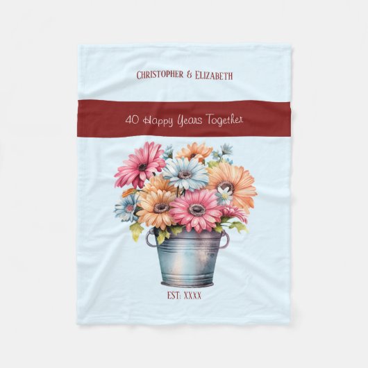 40 jaar Ruby jubileum bloemen blauw Fleece Deken (Voorkant)