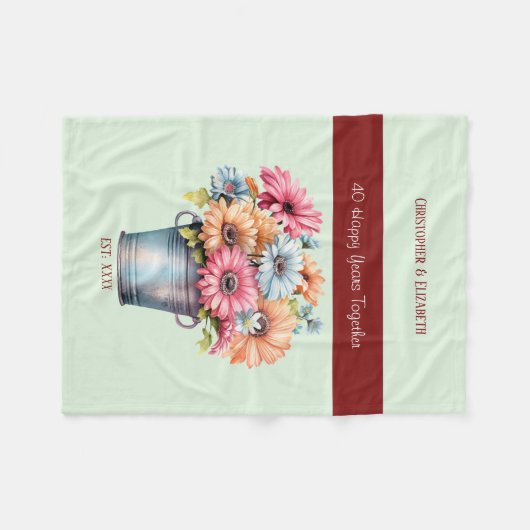 40 jaar Ruby jubileum bloemen groen Fleece Deken (Voorkant (Horizontaal))