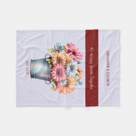 40 jaar Ruby jubileum bloemen paarse Fleece Deken (Voorkant (Horizontaal))