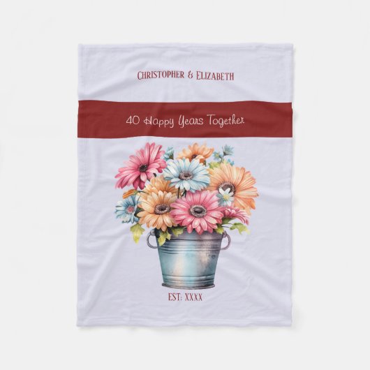 40 jaar Ruby jubileum bloemen paarse Fleece Deken (Voorkant)