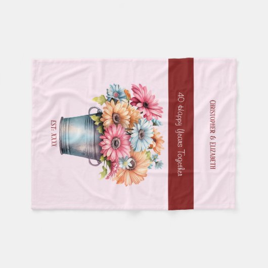 40 jaar Ruby jubileum bloemen roze Fleece Deken (Voorkant (Horizontaal))