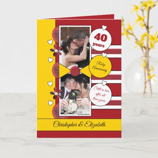 40 jaar Ruby jubileum rood en geel foto Kaart (Gele Bloem)
