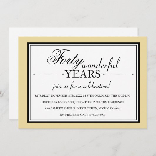 40 jaar uitnodiging van de partij Jubileum (Voorkant / Achterkant)