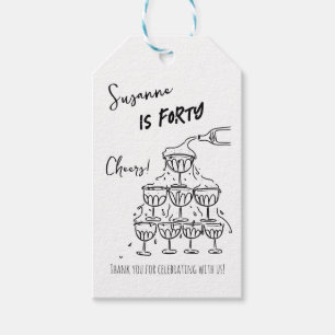 40 jaar verjaardag Champagnetoren funky Cadeaulabel