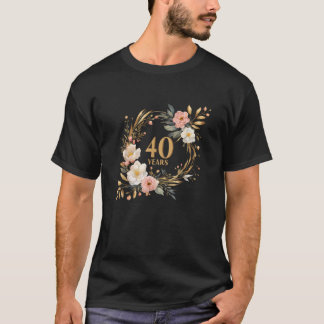 40 Jaar Viering Waterverf Verjaardag Floral fo T-shirt