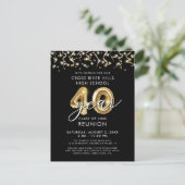 40 jaar zwarte gouden ballonnen uitnodigen briefkaart (Staand voorkant)
