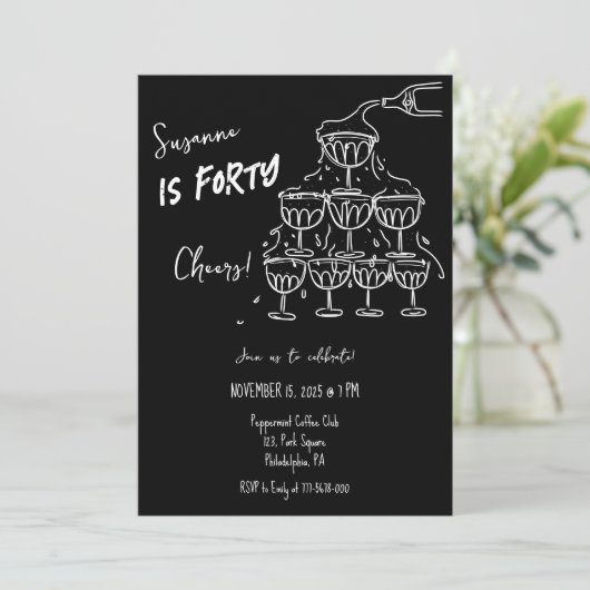 40 jaarFs Verjaardag Champagne toren funky Kaart (Staand voorkant)