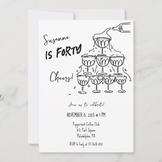 40 jaarFs Verjaardag Champagne toren funky Kaart (Voorkant)