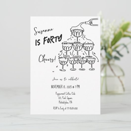 40 jaarFs Verjaardag Champagne toren funky Kaart (Staand voorkant)