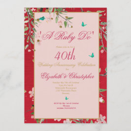 40-jarig huwelijksjubileum bloemig rood Een robijn Kaart