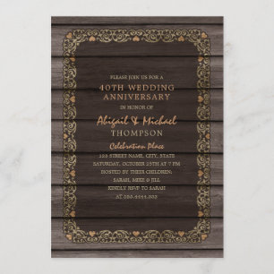 40-jarig Huwelijksjubileum Rustic Hout Landelijke  Kaart