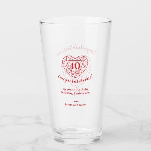 40-jarig jubileum 40 jaar Ruby Red Custom Glas (Achterkant)