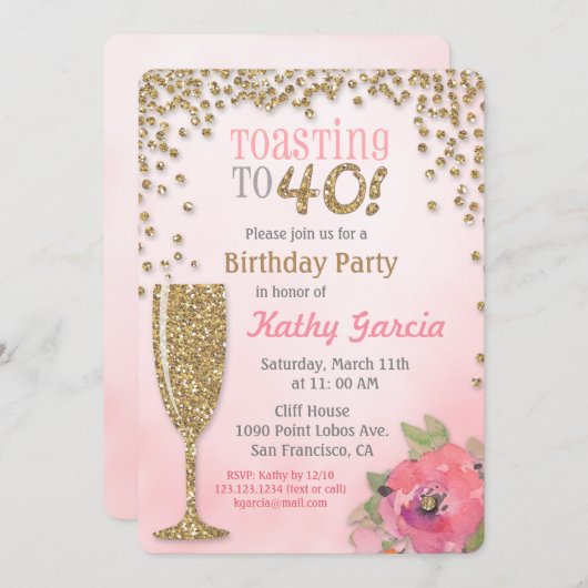 40 jarig jubileum Champagne Uitnodiging (Voorkant / Achterkant)