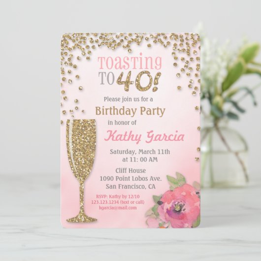 40 jarig jubileum Champagne Uitnodiging (Staand voorkant)