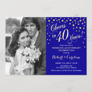 40-jarig jubileum met foto - saffierblauw goud kaart