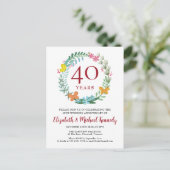 40-jarig jubileum Robijn Bloemenkrans Uitnodiging (Staand voorkant)