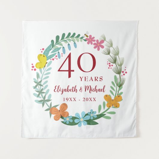 40-jarig jubileum Ruby Bloem Vlinderkrans Wandkleed (Voorkant)