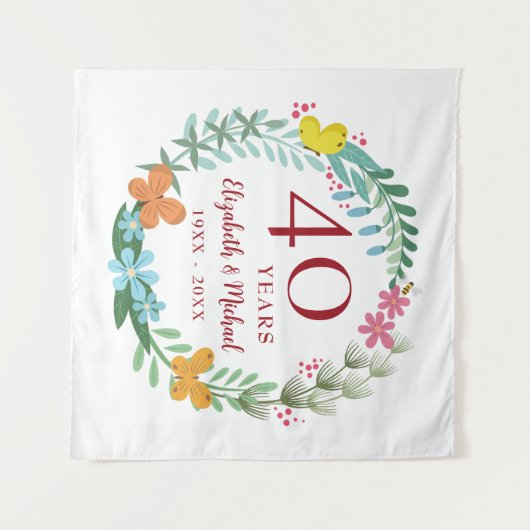 40-jarig jubileum Ruby Floral Vlinderkrans Wandkleed (Voorkant (horizontaal))