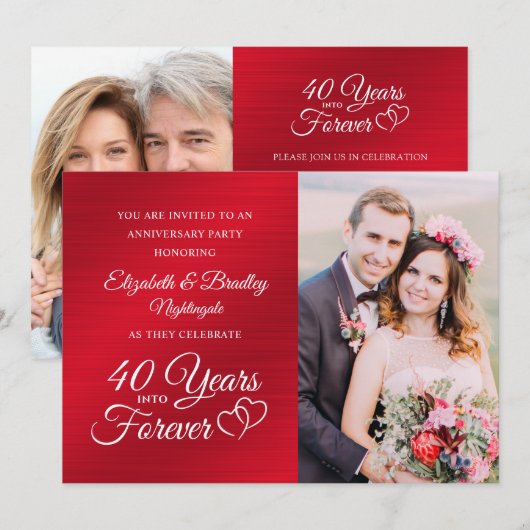 40-jarig jubileum Ruby Hearts JAAR IN FOREVER Kaart (Voorkant / Achterkant)