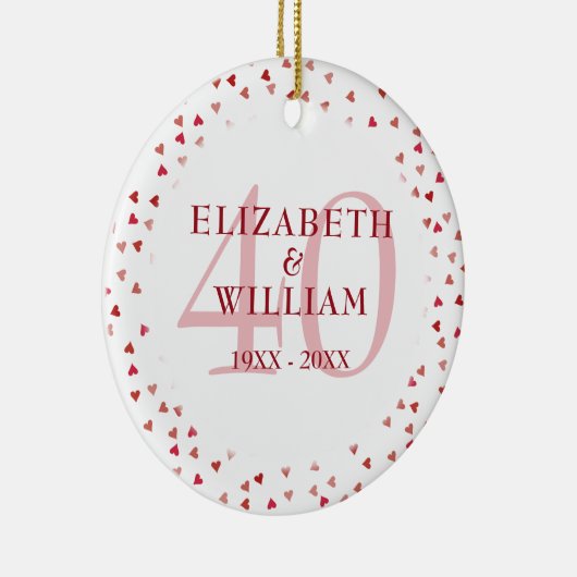 40-jarig jubileum Ruby Hearts Keramisch Ornament (Rechts)