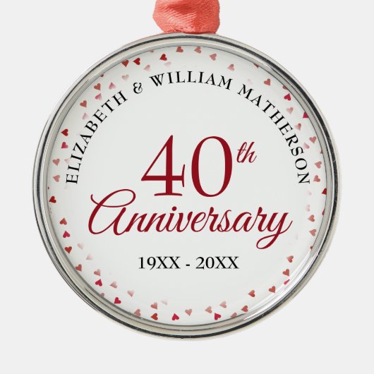 40-jarig jubileum Ruby Hearts Metalen Ornament (Voorkant)