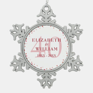40-jarig jubileum Ruby Hearts Tin Sneeuwvlok Ornament