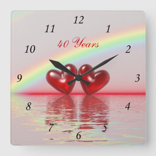 40-jarig jubileum Ruby Hearts Vierkante Klok (Voorkant)