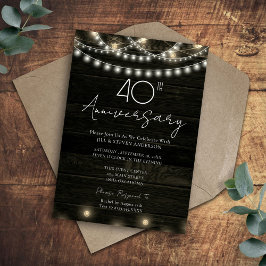 40-jarig jubileumfeest Rustic houten lichten Kaart