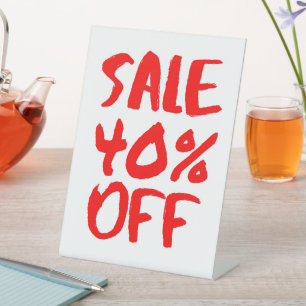40% korting verkoopbord, tafel signaal, detailhand reclamebord met voetstuk