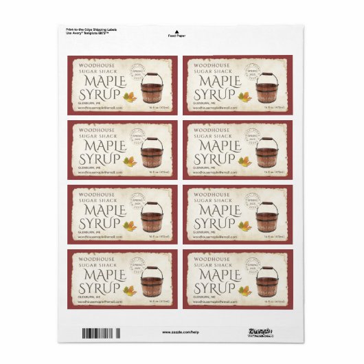 40 Labels Maple Syrup Sap Bucket Leaf Postmark (Full Sheet)