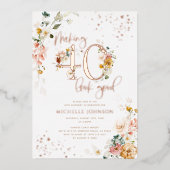 40-look Good Floral Roos Gold Folie Uitnodiging (Voorkant)