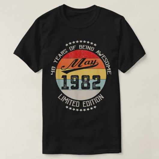 40 mei 1982 40e verjaardag 40 jaar Geweldige T-shirt (Design voorkant)