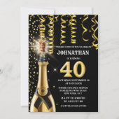 40 Mijlpaal Mousserende Wijn Goud Zwart Glitter Kaart (Voorkant)