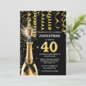 40 Mijlpaal Mousserende Wijn Goud Zwart Glitter Kaart (Staand voorkant)