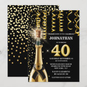 40 Mijlpaal Mousserende Wijn Goud Zwart Glitter Kaart (Voorkant / Achterkant)