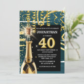 40 mijlpaal mousserende wijn goudblauw glitter kaart (Staand voorkant)