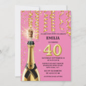 40 mijlpaal mousserende wijn roze zwarte glitter kaart (Voorkant)