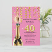 40 mijlpaal mousserende wijn roze zwarte glitter kaart (Staand voorkant)