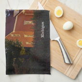 40 Mile Point Lighthouse bij avondkeukenhanddoek Theedoek (Quarter Fold)