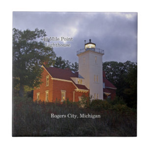 40 Mile Point Lighthouse bij schemering tegel Tegeltje