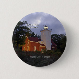40 Mile Point Lighthouse bij schemerknop Ronde Button 5,7 Cm