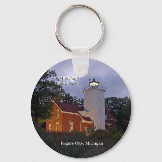 40 Mile Point Lighthouse bij schemersleutelketen Sleutelhanger (Voorkant)