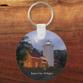 40 Mile Point Lighthouse bij schemersleutelketen Sleutelhanger (Voorkant)