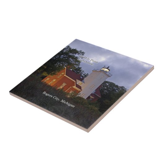 40 Mile Point Lighthouse bij schemertegel Tegeltje (Zijkant)