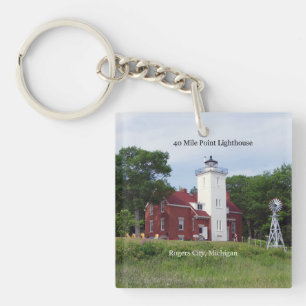 40 Mile Point Lighthouse, dubbelzijdige sleutelket Sleutelhanger