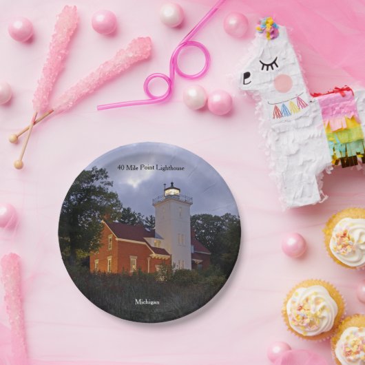 40 Mile Point Lighthouse dusk paper bord (Feest)