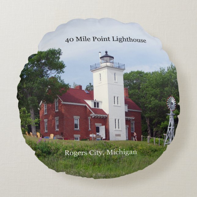 40 Mile Point Lighthouse ronde kussen (Voorkant)
